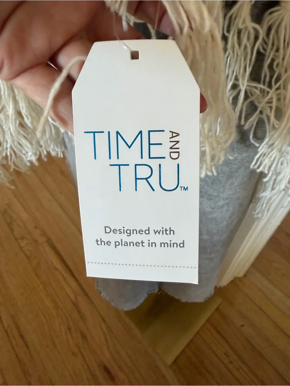 Time and Tru Cream Cable Knit Fringe Throw Poncho